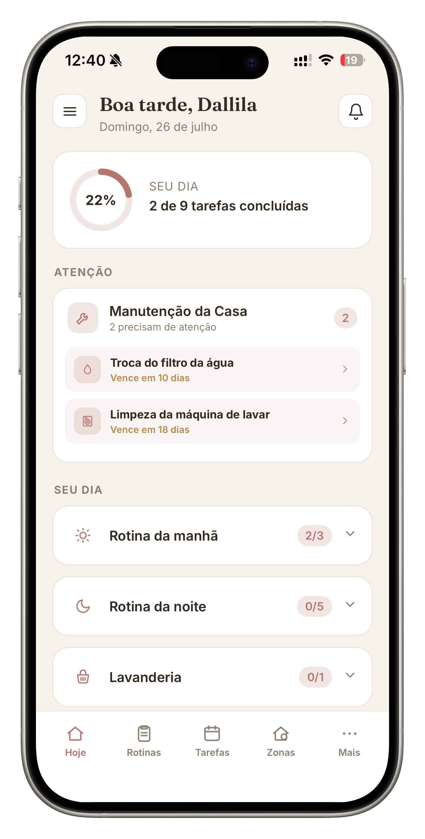 Print do app — Hoje