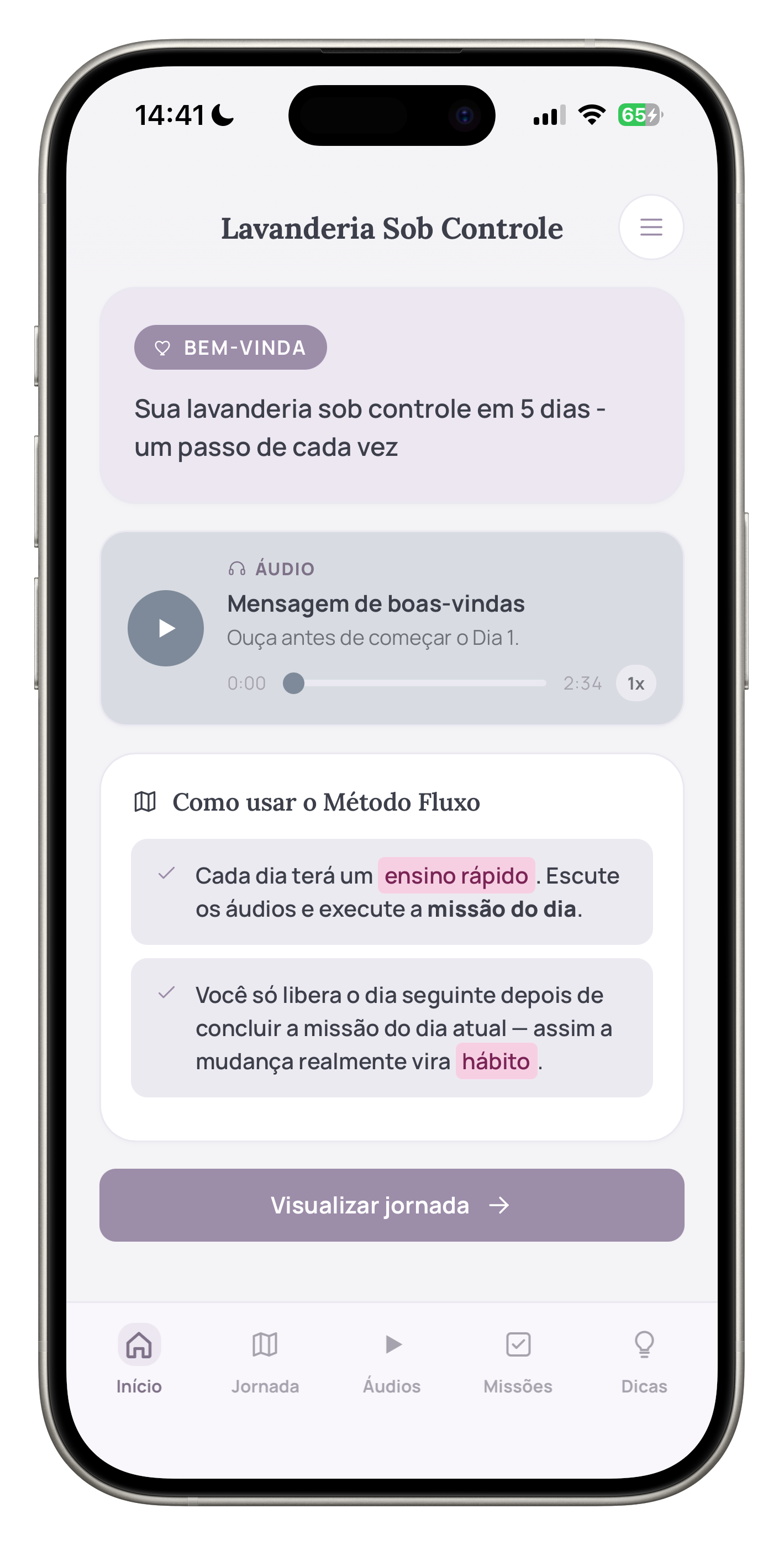 Tela inicial do app Lavanderia Sob Controle